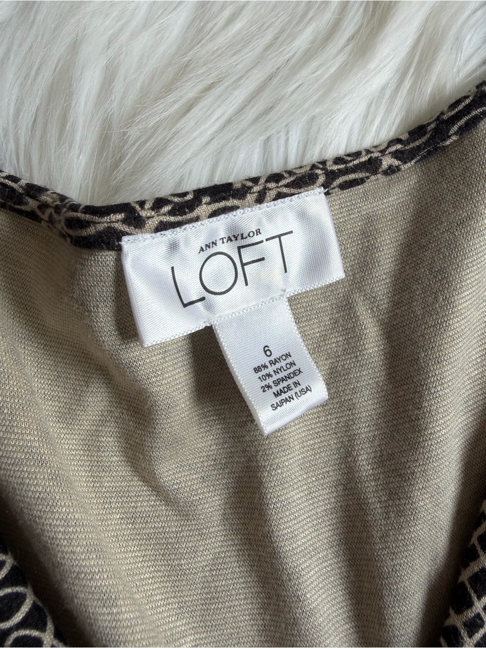 LOFT Black and Cream Loop-Print Faux-Wrap Dress - Picture 2 of 5